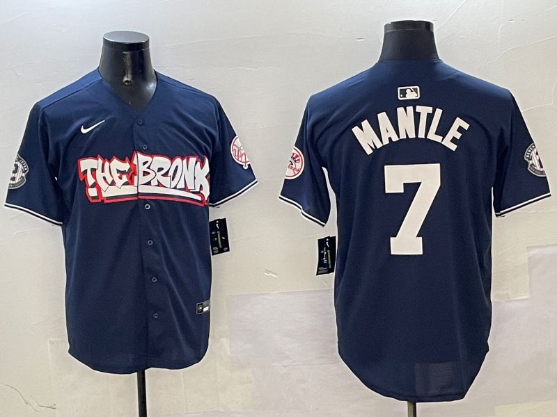 Men New York Yankees #7 Mantle Drak Blue four generations Joint Name 2025 Nike MLB Jersey style 1->new york yankees->MLB Jersey